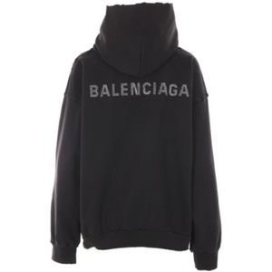 Balenciaga, Sweatshirts & Hoodies, Dames, Zwart, S, Katoen, Zwarte Hoodie met Strass Logo