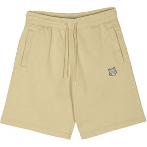Maison Kitsuné, Korte broeken, Heren, Beige, L, Beige Logo Bermuda Shorts Elastische Taille