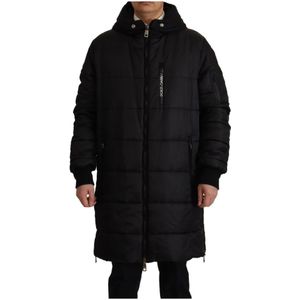 Dolce & Gabbana, Mantels, Heren, Zwart, S, Nylon, Prachtige Zwarte Nylon Hooded Parka Jas