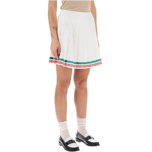 Casablanca, Rokken, Dames, Wit, XS, Geplooide zijden tennis mini rok met gestreepte afwerking