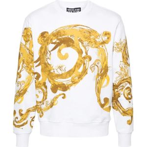 Versace Jeans Couture, Sweatshirts & Hoodies, Heren, Wit, S, Wit/Goud Felpa Lente/Zomer Collectie 2024