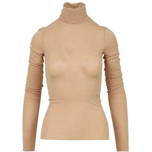 Simona Corsellini, Truien, Dames, Geel, M, Tule, Gouden Turtleneck Lurex Tulle Sweater