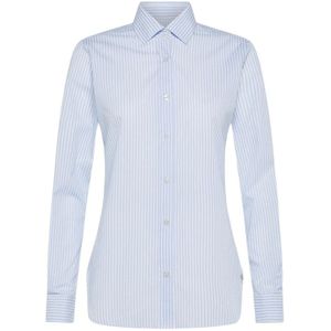 Peuterey, Blouses & Shirts, Dames, Blauw, L, Katoen, Slim Fit Gestreept Katoenen Overhemd