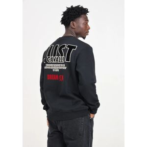 Just Cavalli, Sweatshirts & Hoodies, Heren, Zwart, S, Katoen, Zwart Crew Neck Sweatshirt Velvet Logo