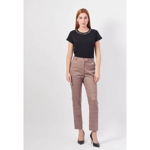 Fracomina, Broeken, Dames, Roze, M, Polyester, Roze Geruite Regular Fit Broek