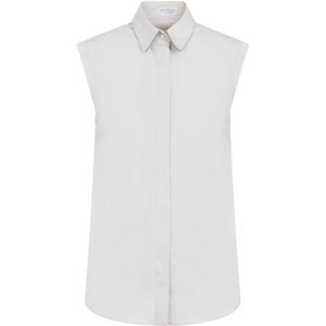 Brunello Cucinelli, Blouses & Shirts, Dames, Wit, M, Katoen, Warme Witte Shirt