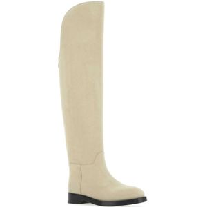 Durazzi Milano, Schoenen, Dames, Beige, 39 EU, Suède, Zandkleurige Suède Rijlaarzen