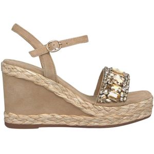 Alma EN Pena, Schoenen, Dames, Beige, 41 EU, Leer, Rhinestone Strap Sleehak Sandaal