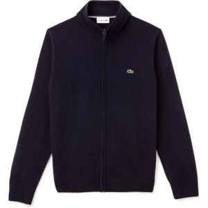 Lacoste, Jassen, Heren, Blauw, XL, Wol, Blauwe Wollen Trui Rits Sluiting