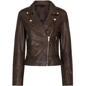 Notyz, Bikerjack Skind 10961-Nieuw Almond Brown met Gouden Acc. Bruin, Dames, Maat:3XL