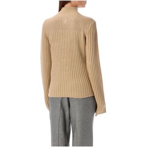 JW Anderson, Truien, Dames, Beige, S, Wol, Flap Jumper Gebreide Kleding Aw 24