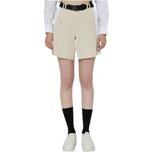 John Richmond, Korte broeken, Dames, Beige, XS, Polyester, Zijstreep Shorts Polyester Samenstelling