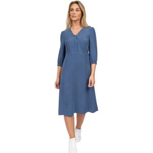 2-Biz, Flatterende Midi Jurk met ¾ Mouwen en V-Hals Blauw, Dames, Maat:2XL