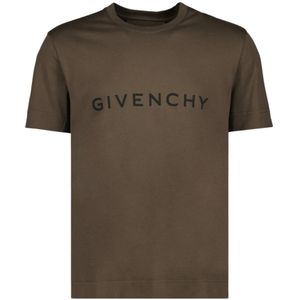 Givenchy, Tops, Heren, Bruin, L, Katoen, Logo Print Ronde Hals T-shirt