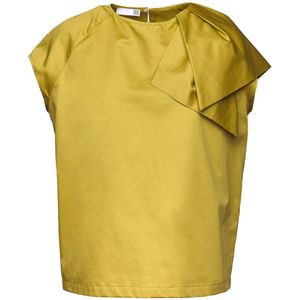 Douuod Woman, Satin Poplin Schouder Strik Top Geel, Dames, Maat:S