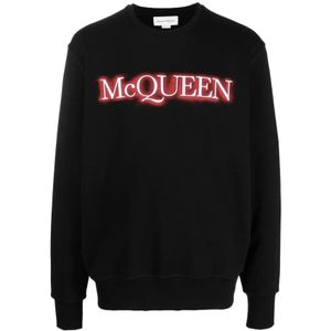 Alexander McQueen, Sweatshirts & Hoodies, Heren, Zwart, S, Zwart Logo Print Sweatshirt Ronde Hals