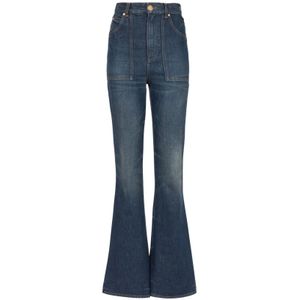 Balmain, Jeans, Dames, Blauw, L, Katoen, Vintage uitlopende spijkerbroek