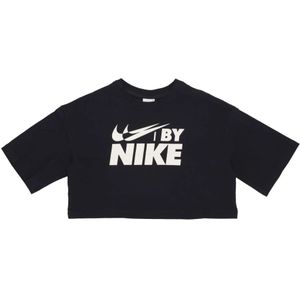 Nike, Tops, Dames, Zwart, M, Katoen, Crop Tee met Grote Logo Print