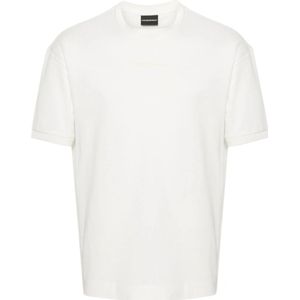 Emporio Armani, Heren Jersey Katoen Wit T-Shirt Wit, Heren, Maat:L