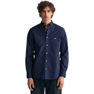 Gant, Overhemden, Heren, Blauw, M, Katoen, Klassieke Poplin Overhemd met Jaren 80 Geïnspireerde Patch