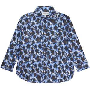 Munthe, Blouses & Shirts, Dames, Veelkleurig, S, Blauwe Zijden Blouse met Print