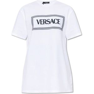 Versace, Tops, Dames, Wit, 2Xs, Katoen, T-shirt met logo