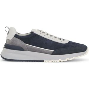 Brunello Cucinelli, Schoenen, Heren, Blauw, 42 EU, Leer, Lage Panel Sneakers Blauw Grijs Wit