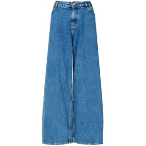 Philosophy di Lorenzo Serafini, Jeans, Dames, Blauw, S, Denim, High-waisted denim jeans met wijde pijpen
