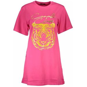 Cavalli Class, Tops, Dames, Roze, 2Xl, Katoen, Roze Logo Print Katoenen T-Shirt