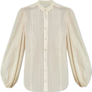 Zimmermann, Blouses & Shirts, Dames, Beige, M, Katoen, Staande Kraag Shirt