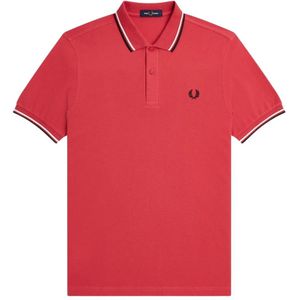 Fred Perry, Slim Fit Twin Tipped Polo in Gewassen Rood/ Sneeuwwit/ Zwart Rood, Heren, Maat:L