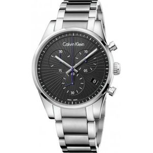 Calvin Klein, Accessoires, Dames, Grijs, ONE Size, Steadfast Quartz Horloge met Zwarte Wijzerplaat en Zilveren Stalen Band