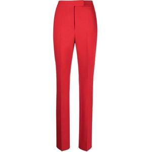Salvatore Ferragamo, Rode broek van zuivere wol met rechte pijpen Rood, Dames, Maat:S