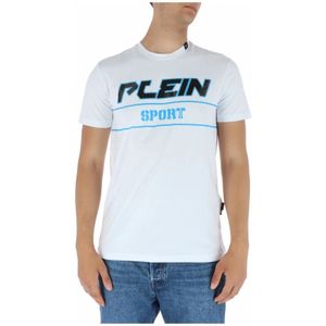 Plein Sport, Tops, Heren, Wit, L, Katoen, Witte Bedrukte Korte Mouw T-shirt