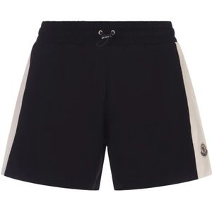 Moncler, Korte broeken, Dames, Blauw, S, Blauwe Jersey Shorts met Logo Patch