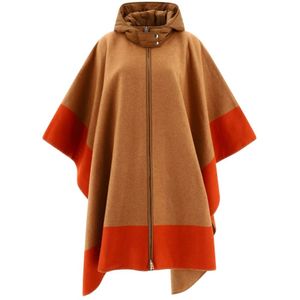 Etro, Logo Hooded Cape in Wolmix Beige, Dames, Maat:ONE Size