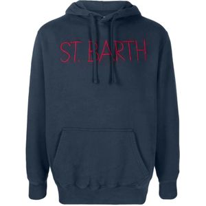MC2 Saint Barth, Sweatshirts & Hoodies, Heren, Blauw, XL, Katoen, Logo-geborduurde Katoenen Hoodie in Blauw