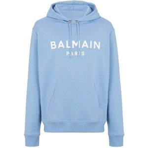 Balmain, Sweatshirts & Hoodies, Heren, Blauw, XS, Katoen, Paris hoodie