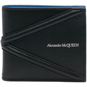 Alexander McQueen, Accessoires, Heren, Zwart, ONE Size, Leer, Zwarte leren portemonnee met zilveren logoplaat