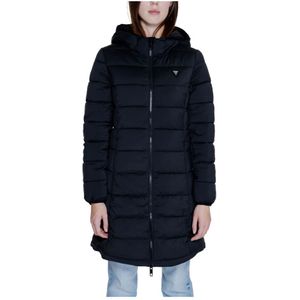 Guess, Jassen, Dames, Zwart, XS, Polyester, Lange Puffer Jas Herfst/Winter Collectie