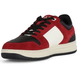 Emporio Armani Ea7, Schoenen, Heren, Rood, 44 1/2 EU, Leer, Leren Sneakers met Logo Print