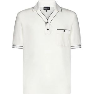 Giorgio Armani, Tops, Heren, Wit, L, Gebreide Polo Kraag V-hals T-shirts