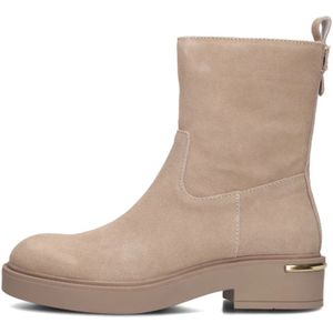 Mexx, Schoenen, Dames, Beige, 42 EU, Suède, Beige Suède Enkellaarzen met Gouden Detail