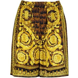 Versace, Korte broeken, Heren, Veelkleurig, S, Zijden Baroccodile Print Elastische Taille Shorts