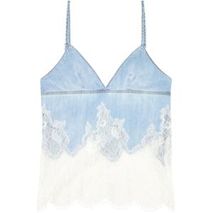 Diesel, Tops, Dames, Blauw, S, Denim, Strappy top in denim and lace