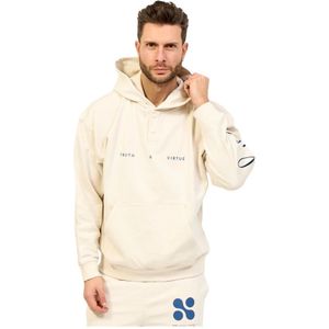 Hugo Boss, Sweatshirts & Hoodies, Heren, Wit, S, Katoen, Witte hoodie met knoopsluiting en print