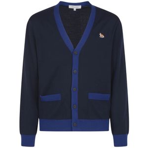 Maison Kitsuné, Baby Fox Patch Cardigan Sweaters Blauw, Heren, Maat:L