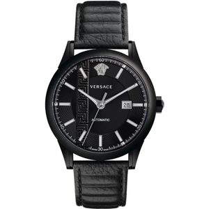 Versace, Automatisch Leren Band Horloge Aiakos Zwart, Heren, Maat:ONE Size