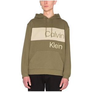 Calvin Klein, Institutionele Blokkerende Hoodie Groen, Heren, Maat:S