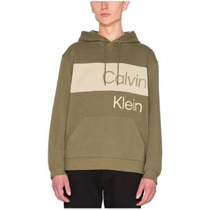 Calvin Klein, Sweatshirts & Hoodies, Heren, Groen, S, Katoen, Institutionele Blokkerende Hoodie